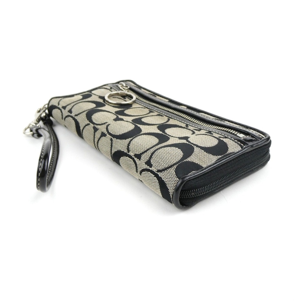 Coach Signature Black White Zip Around Wristlet - Picture 3 of 12